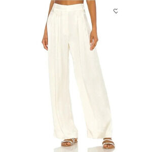 Mara Hoffman Caressa Pant Cream Satin Pleated Wide Leg High Rise New Size 10